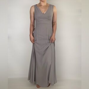 BHLDN Anthropologie Capulet Maxi V Neck‎ Sleeveless Maxi Dress Taupe Crepe